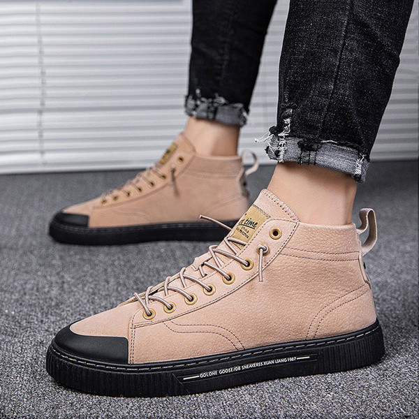 Vīriešu ādas kedas ar potītes augstumu un šņorēm