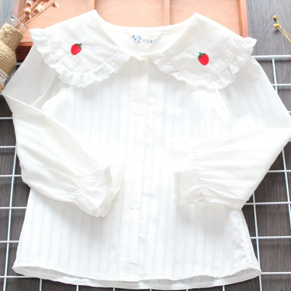 Modern gyereking ovális nyakkivágással és eper hímzéssel