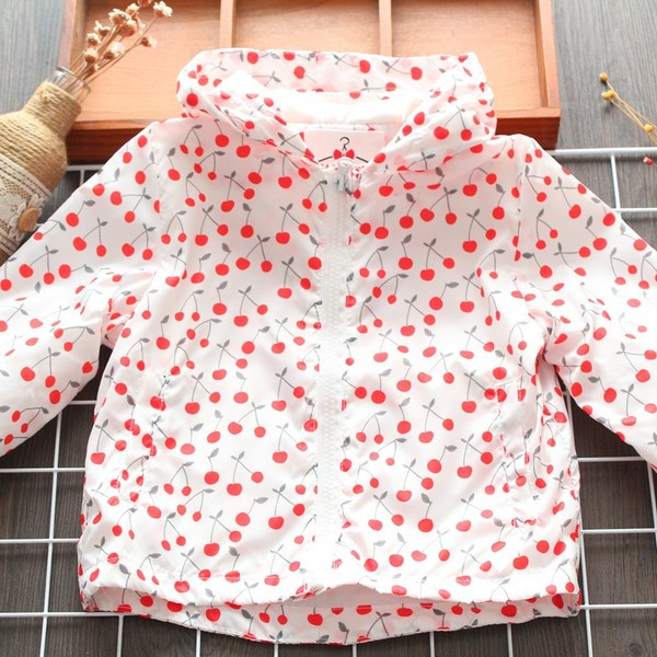 Moderna bērnu jaka meitenēm ķiršos ar kapuci