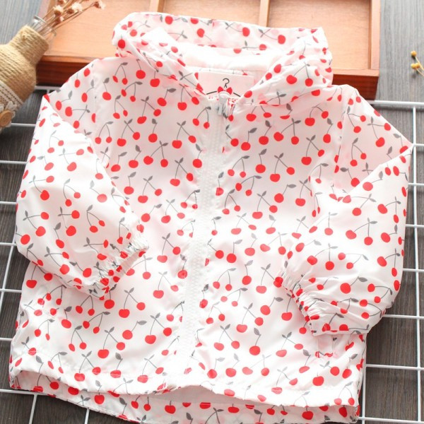 Moderna bērnu jaka meitenēm ķiršos ar kapuci