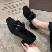 Pantofi dama casual cu toc mic gros cu catarama