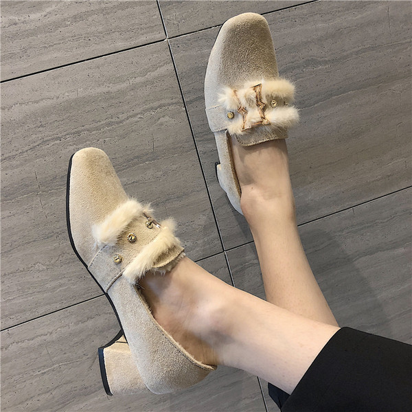 Pantofi dama casual cu toc mic gros cu catarama