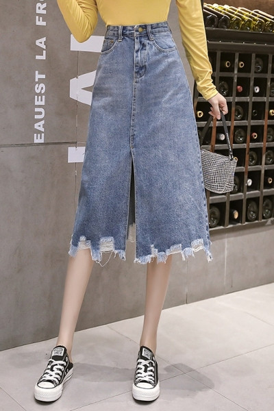 Fusta casual de dama cu talie inalta si crapata