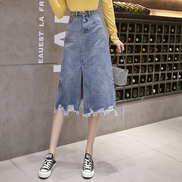 Fusta casual de dama cu talie inalta si crapata