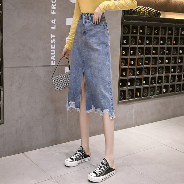 Fusta casual de dama cu talie inalta si crapata