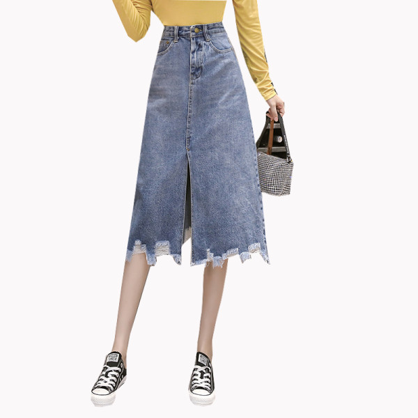 Fusta casual de dama cu talie inalta si crapata