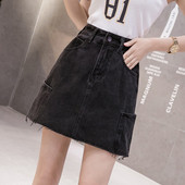 Sieviešu ikdienas īsi svārki ar augstu vidukli un kabatām