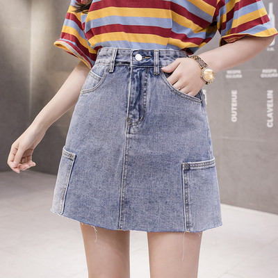 Sieviešu ikdienas īsi svārki ar augstu vidukli un kabatām