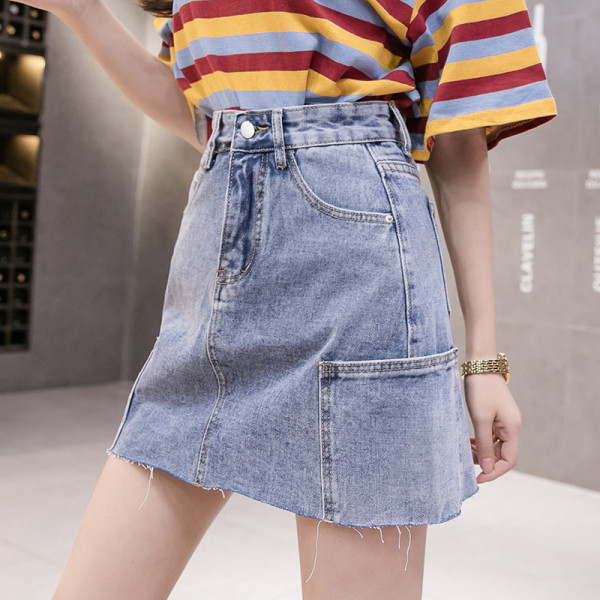 Sieviešu ikdienas īsi svārki ar augstu vidukli un kabatām