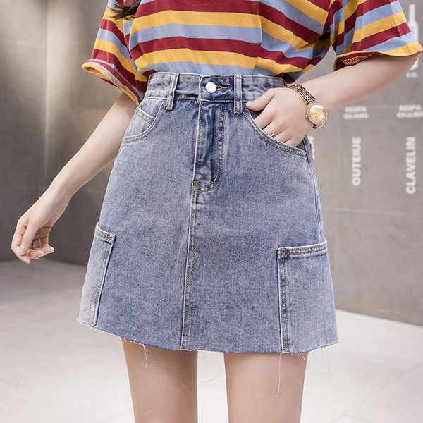 Sieviešu ikdienas īsi svārki ar augstu vidukli un kabatām