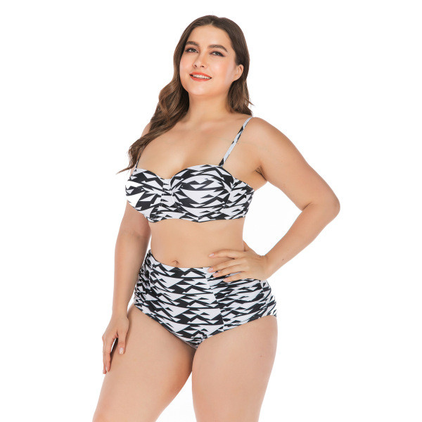 Didelio dydžio dviejų dalių maudymosi kostiumėlis aukštu juosmeniu