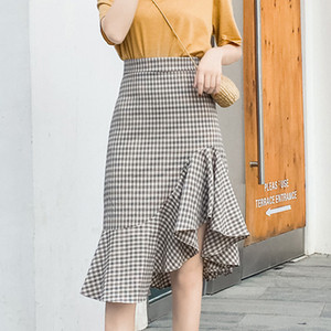 Rūtaini sieviešu asimetriskas svārki ar augstu vidukli