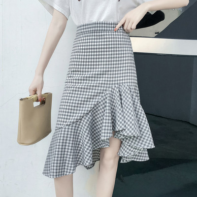 Rūtaini sieviešu asimetriskas svārki ar augstu vidukli