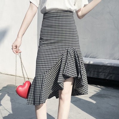 Rūtaini sieviešu asimetriskas svārki ar augstu vidukli