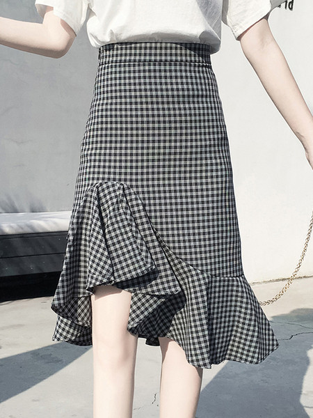 Rūtaini sieviešu asimetriskas svārki ar augstu vidukli