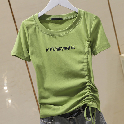 Tricou casual dama cu parte incretita si decolteu rotund