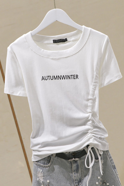 Tricou casual dama cu parte incretita si decolteu rotund