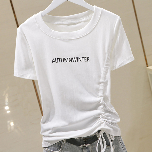 Tricou casual dama cu parte incretita si decolteu rotund