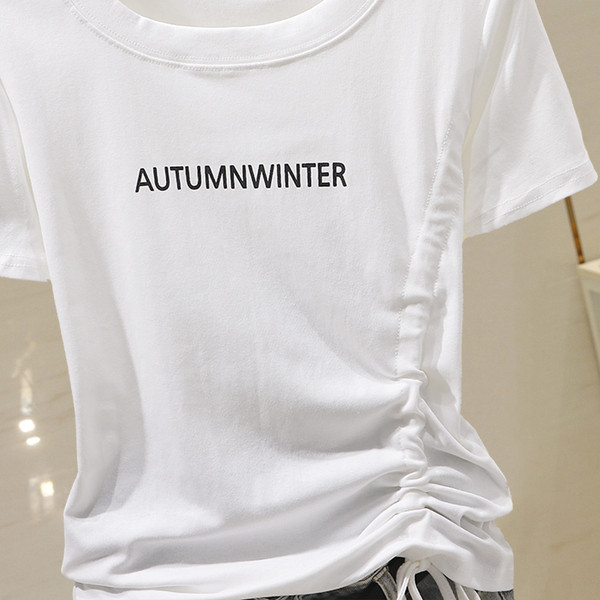 Tricou casual dama cu parte incretita si decolteu rotund