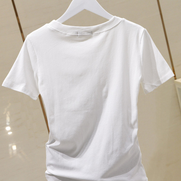 Tricou casual dama cu parte incretita si decolteu rotund