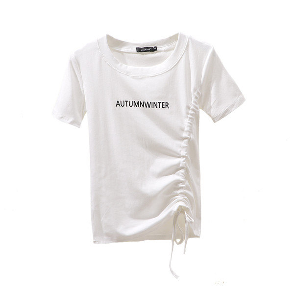 Tricou casual dama cu parte incretita si decolteu rotund