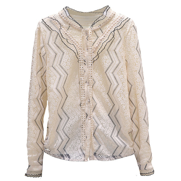 Bluză de damă modernă din dantelă cu guler din dantelă