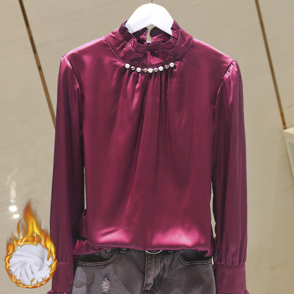 Elegantna ženska bluza s biserima na ovratniku