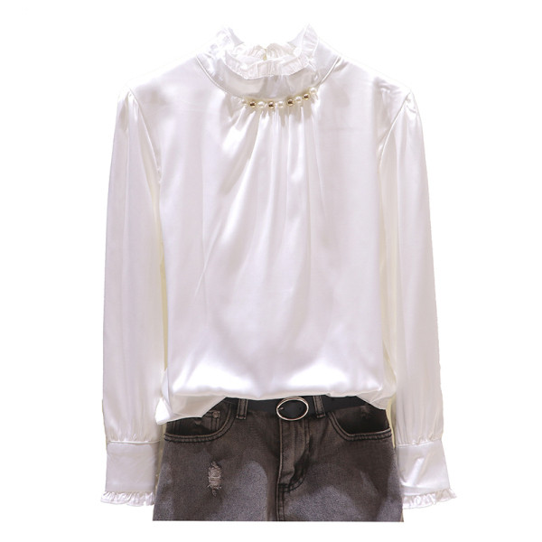 Elegantna ženska bluza s biserima na ovratniku