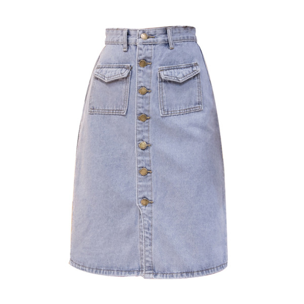 Sieviešu ikdienas džinsa svārki ar pogām un augstu vidukli