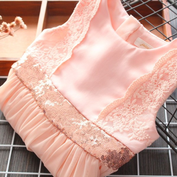 Novi model dječje haljine sa šljokicama i čipkom