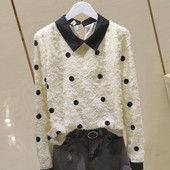 Ženska moderna bluza na točkice s klasičnom kragnom