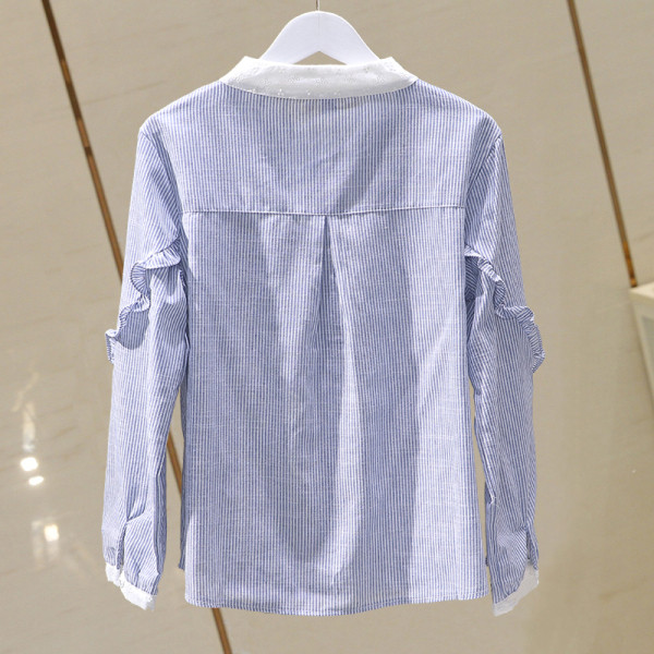 Moteriški laisvalaikio dryžuoti marškiniai su spalvotu siuvinėjimu