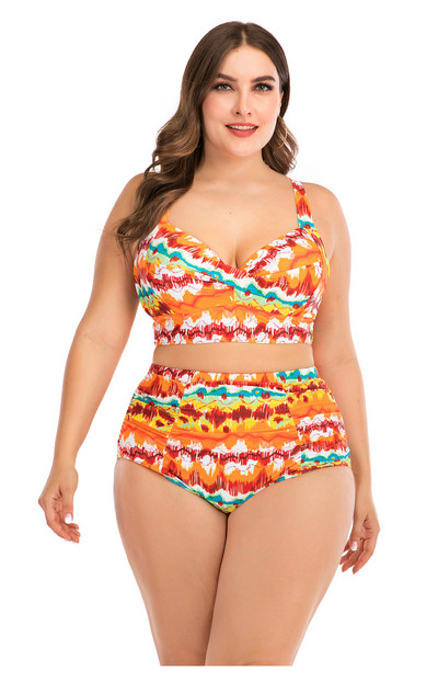 Színes női fürdőruha két részből, magas derékkal, 4XL méretig