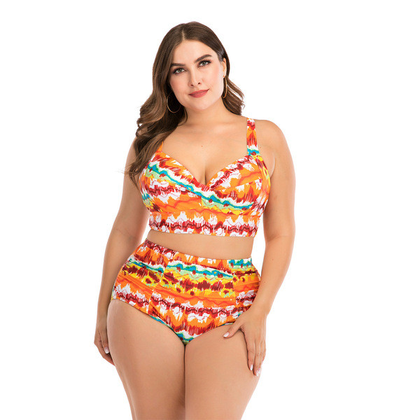 Színes női fürdőruha két részből, magas derékkal, 4XL méretig