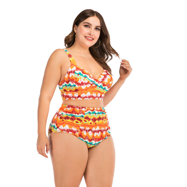 Színes női fürdőruha két részből, magas derékkal, 4XL méretig