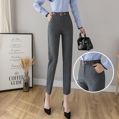 Stilingos moteriškos kelnės aukštu juosmeniu ir diržu