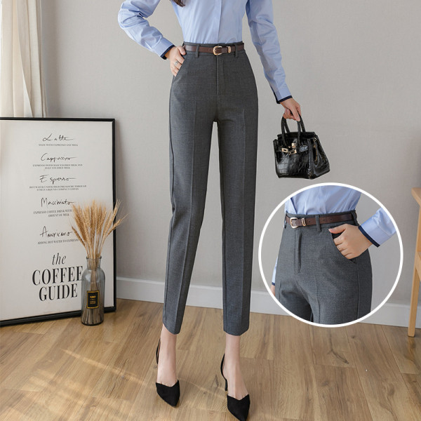 Stilingos moteriškos kelnės aukštu juosmeniu ir diržu