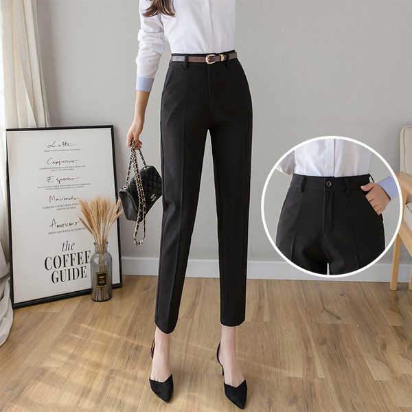 Stilingos moteriškos kelnės aukštu juosmeniu ir diržu