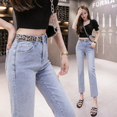 Blugi lungi casual de dama cu talie inalta si buzunare