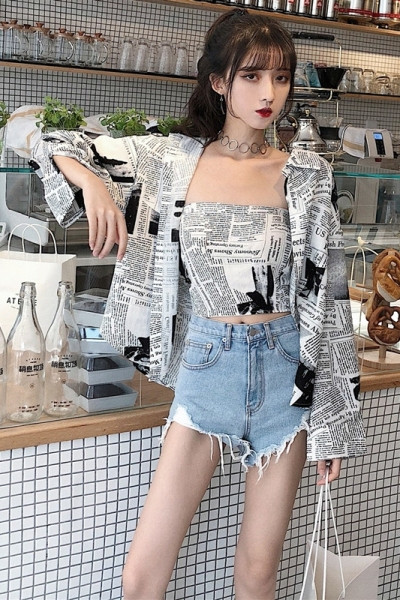 Moderna ženska košulja + bustier u crno-bijeloj boji