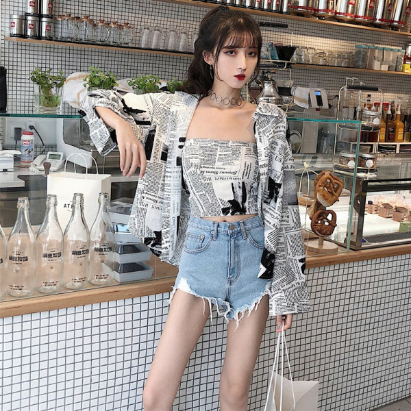 Moderna ženska košulja + bustier u crno-bijeloj boji