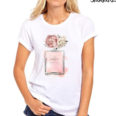 Moodne valge lillelise aplikatsiooniga naiste T-särk - kaks mudelit