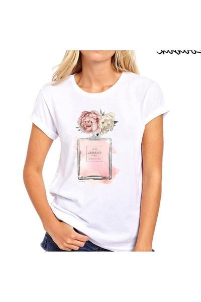 Moodne valge lillelise aplikatsiooniga naiste T-särk - kaks mudelit