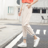 Pantaloni casual dama cu talie elastica si buzunare