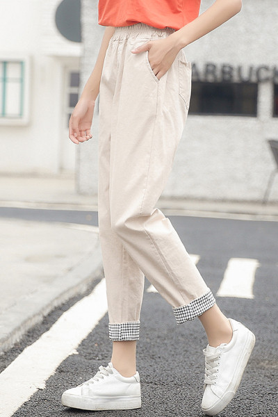 Pantaloni casual dama cu talie elastica si buzunare