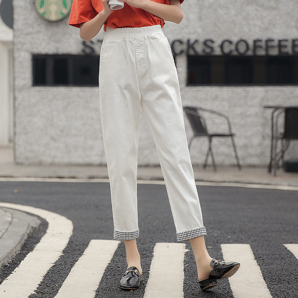 Pantaloni casual dama cu talie elastica si buzunare