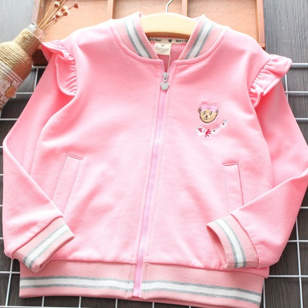 Ikdienas bērnu sporta krekls meitenēm ar izšuvumu un rāvējslēdzēju