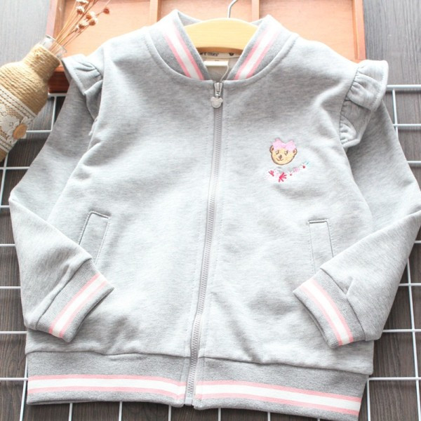 Ikdienas bērnu sporta krekls meitenēm ar izšuvumu un rāvējslēdzēju