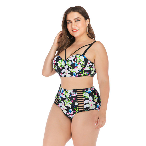 Modernus dviejų dalių maudymosi kostiumėlis su gėlių raštu ir dydžiais iki 4XL