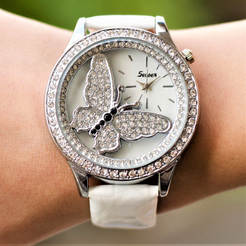 Дамски часовник Selden Butterfly, бял